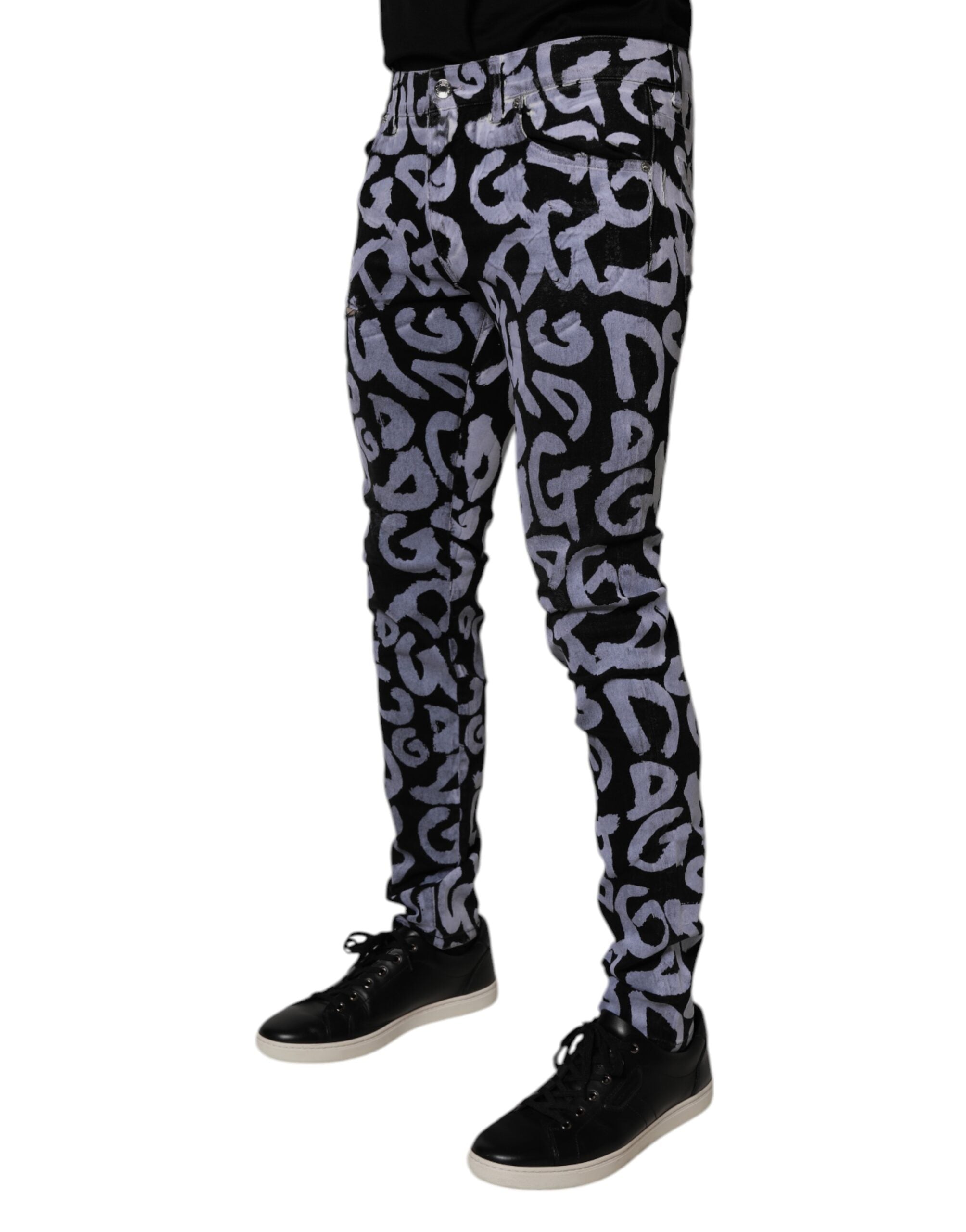 Dolce & Gabbana Black Logo Monogram Cotton Skinny Denim Jeans