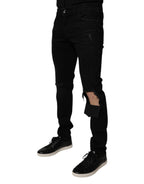 Dolce & Gabbana Black Ripped Cotton Skinny Men Denim Jeans