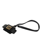Dolce & Gabbana Black Leather Strap Gold Metal Logo Plaque Airpods Case