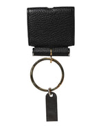 Dolce & Gabbana Black Leather Strap Gold Metal Logo Plaque Airpods Case