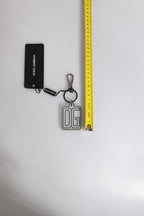 Dolce & Gabbana Gray Black DG Rubber Logo Silver Men's Keychain Keyring