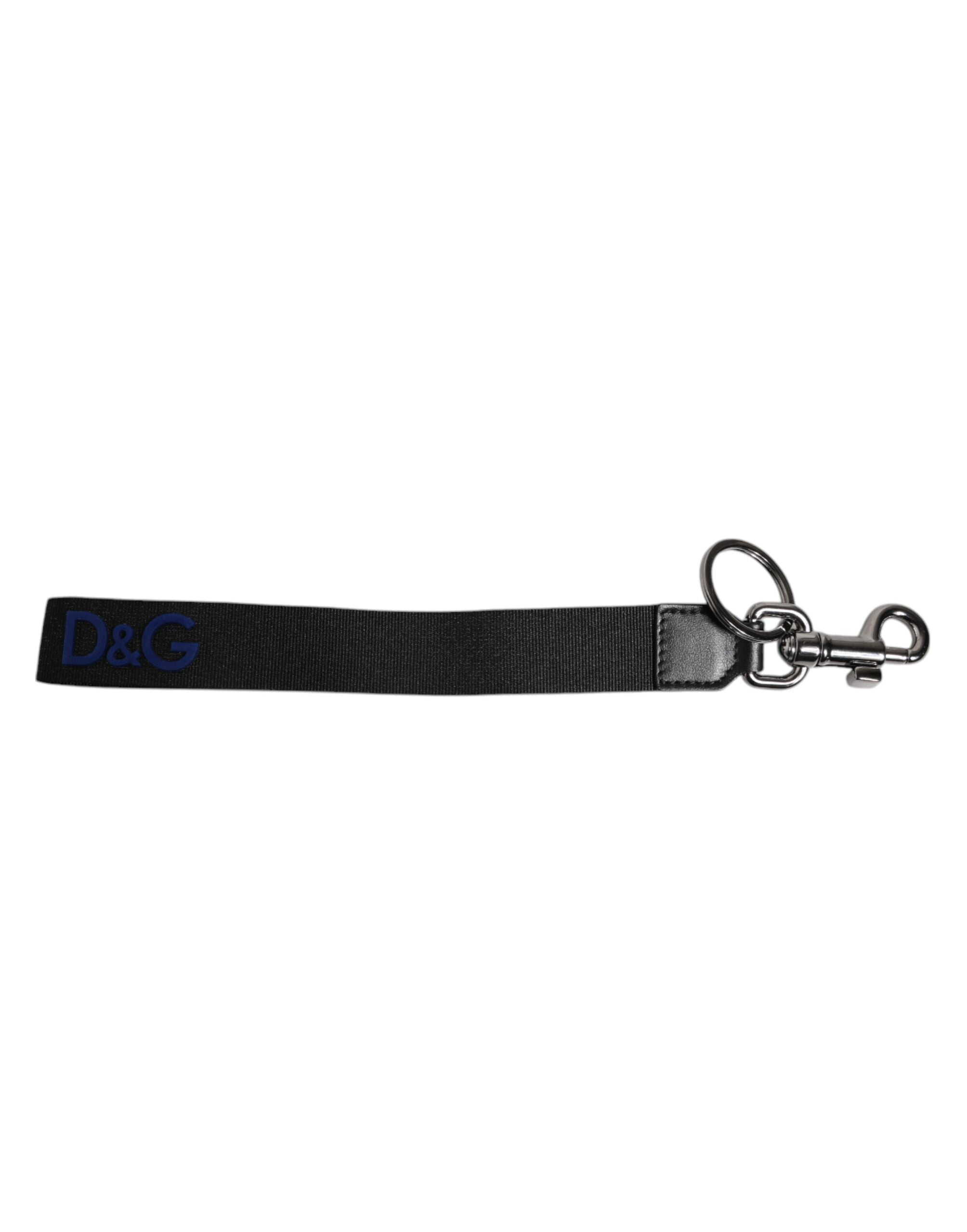 Dolce & Gabbana Black Logo Nylon Silver Brass Men Holder Keychain Keyring