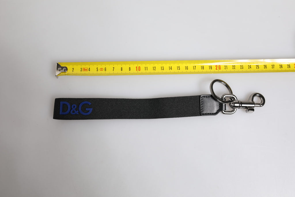 Dolce & Gabbana Black Logo Nylon Silver Brass Men Holder Keychain Keyring