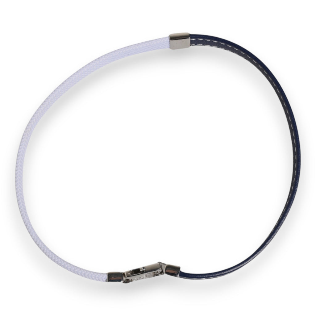 Dolce & Gabbana Blue White Leather Trimmed DG Engraved Silver Tone Clasp Bracelet