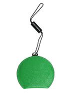 Dolce & Gabbana Green Calfskin Leather Round Logo Hand Mirror Holder