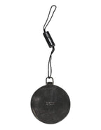 Dolce & Gabbana Green Calfskin Leather Round Logo Hand Mirror Holder
