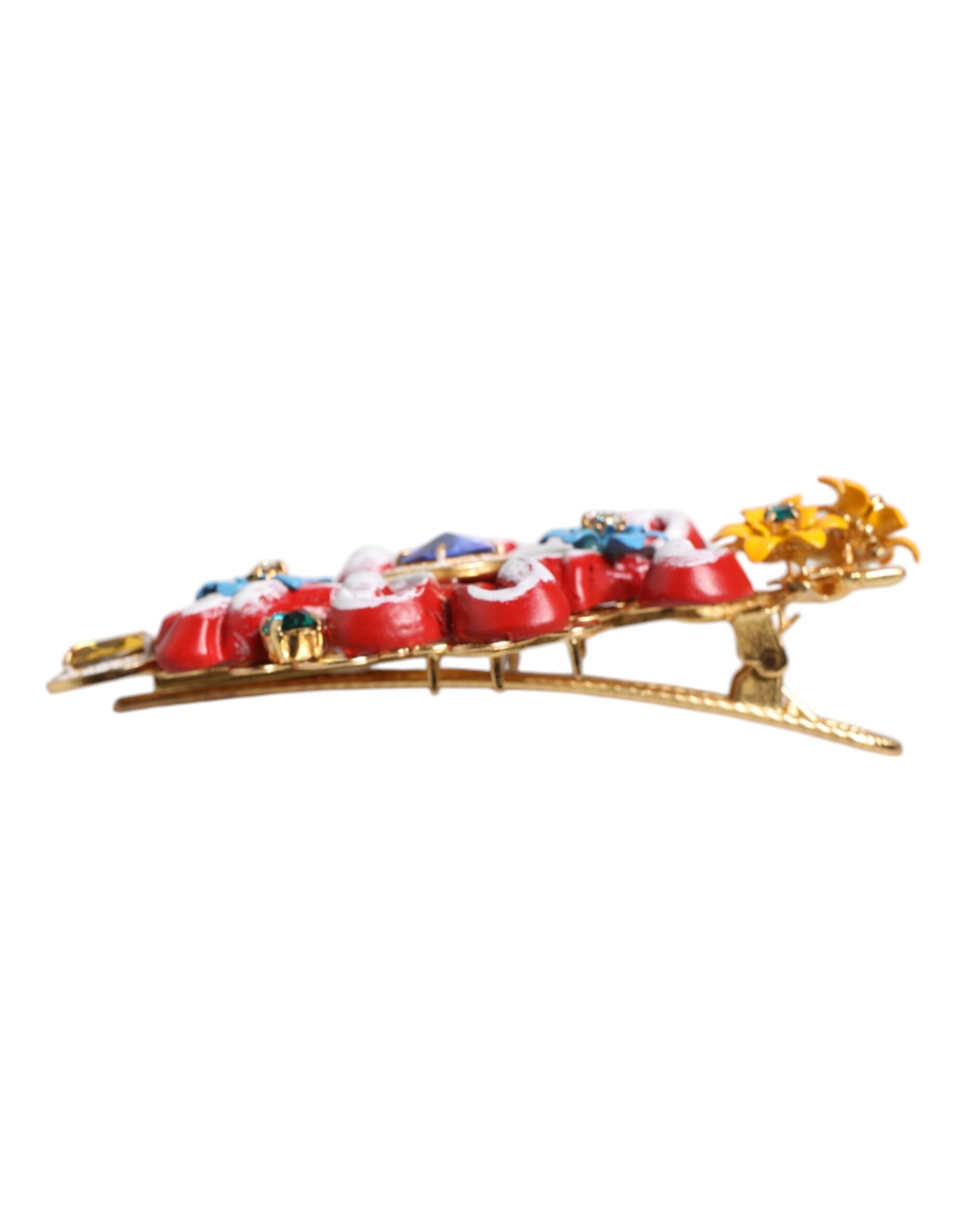 Dolce & Gabbana Multicolor Spring CARRETTO Gold Brass Crystal Hair Clip