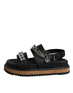 Dolce & Gabbana Black Crystal Embellish Strap Sandals Shoes