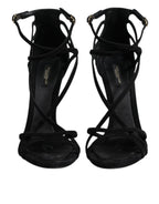 Dolce & Gabbana Black Leather Stiletto Heels Sandals Shoes