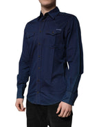 Dolce & Gabbana Dark Blue Cotton GOLD Dress Formal Shirt