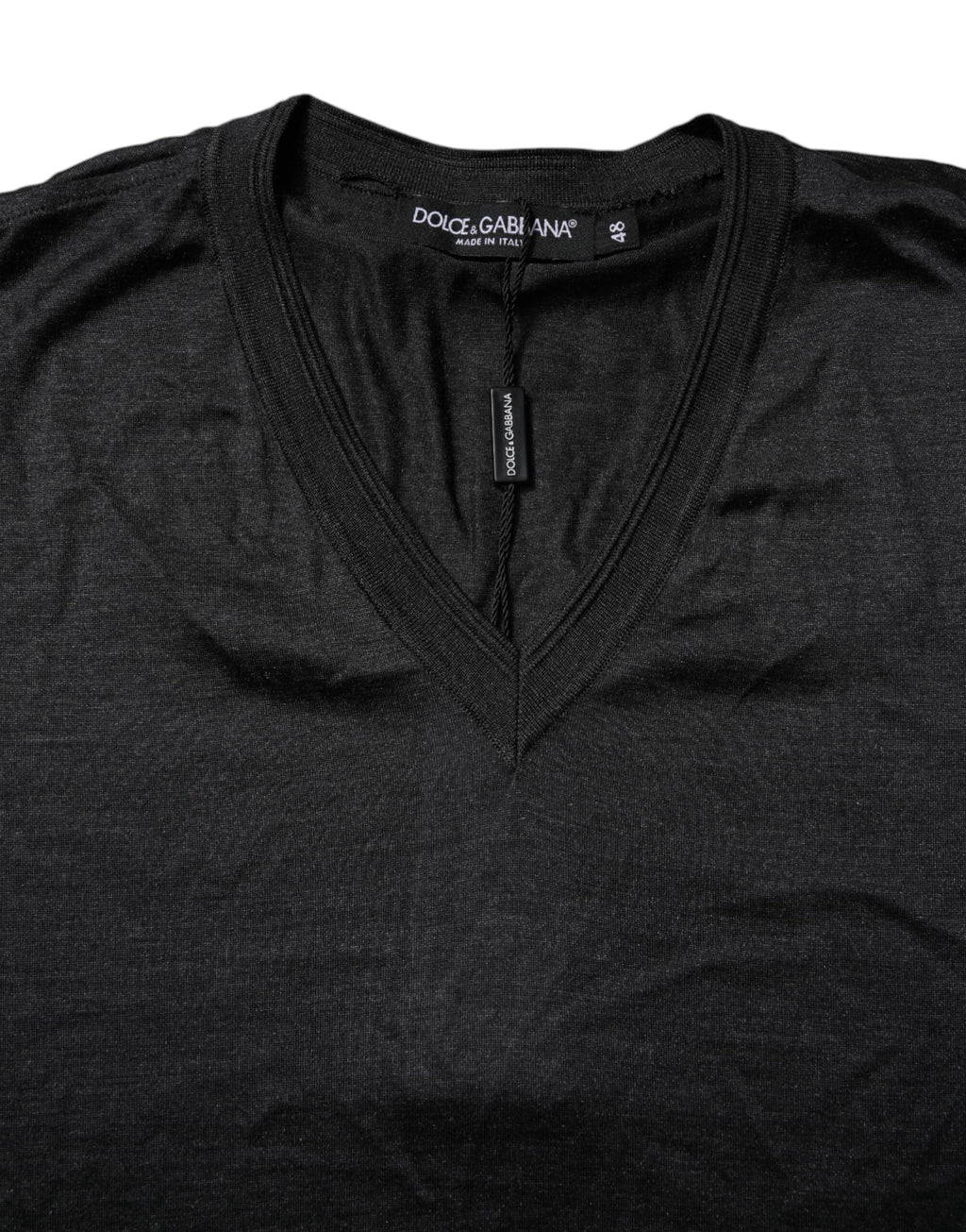 Dolce & Gabbana Dark Gray Silk V-neck Short Sleeves T-shirt