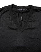 Dolce & Gabbana Dark Gray Silk V-neck Short Sleeves T-shirt