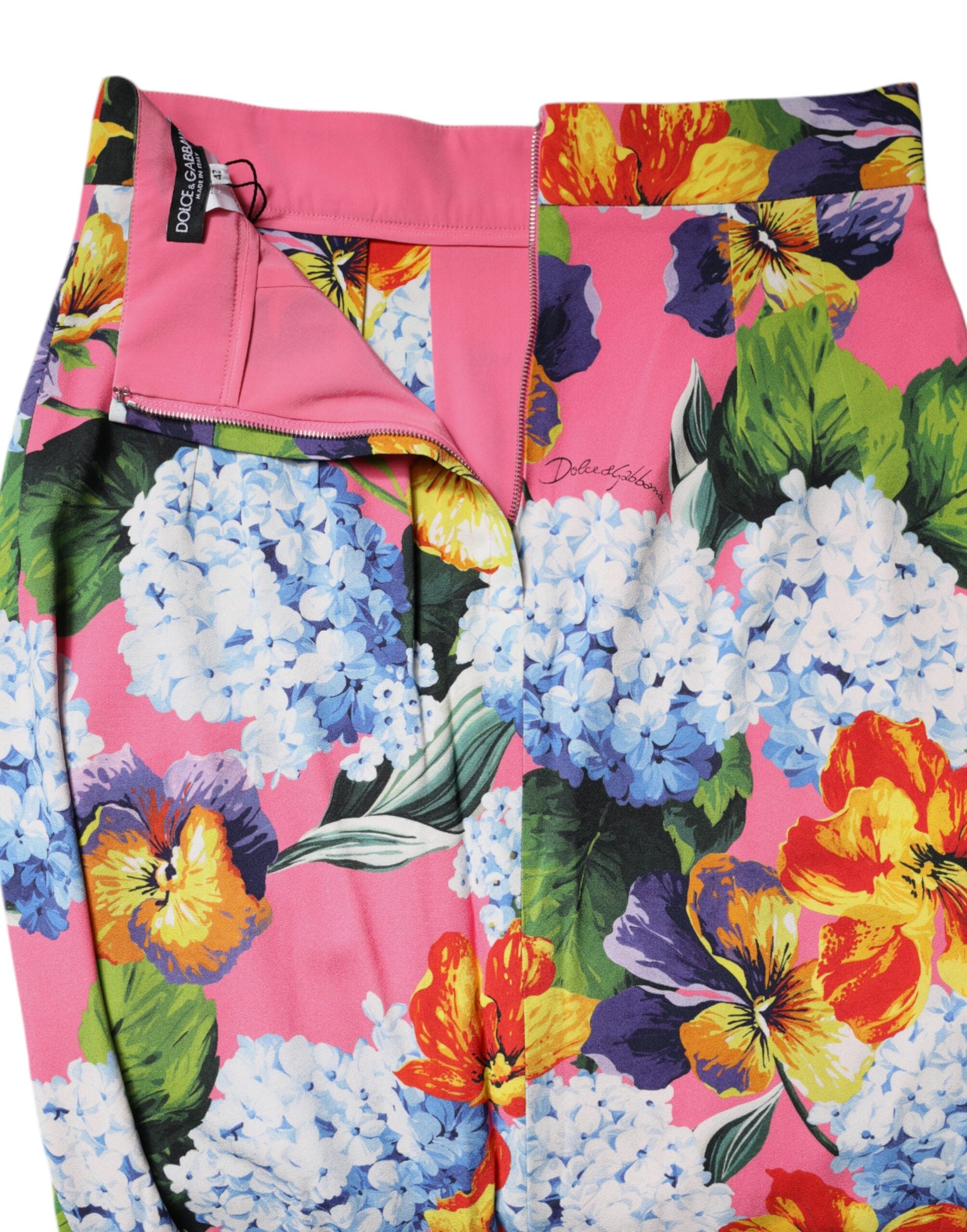 Dolce & Gabbana Multicolor Floral Print High Waist Midi Skirt