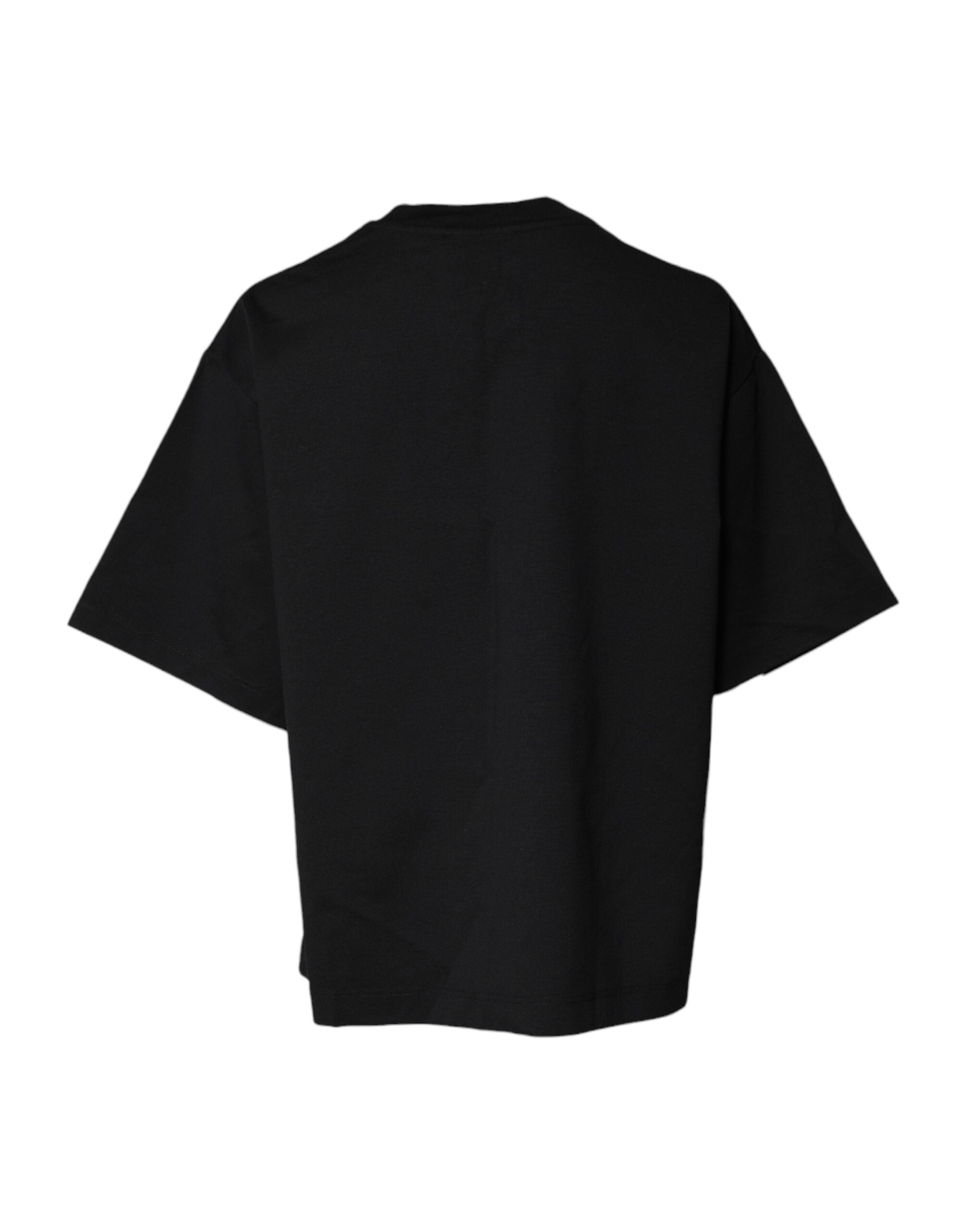 Dolce & Gabbana Black Printed Cotton Crew Neck Tee T-shirt