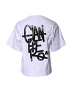 Dolce & Gabbana White Printed Cotton Crew Neck Tee T-shirt