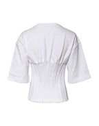 Dolce & Gabbana White Cotton Blend 3/4 Sleeves Blouse Top