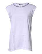 Dolce & Gabbana White Cotton Sleeveless Printed Tank T-shirt