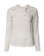 Dolce & Gabbana Cream Floral Lace Long Sleeves Blouse Top
