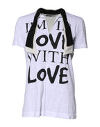 Dolce & Gabbana White Cotton Silk Blend Ascot Collar T-shirt