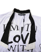 Dolce & Gabbana White Cotton Silk Blend Ascot Collar T-shirt