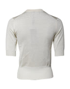 Dolce & Gabbana Cream Short Sleeve Silk Round Neck Blouse Top