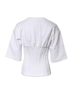 Dolce & Gabbana White Cotton Blend 3/4 Sleeves Blouse Top