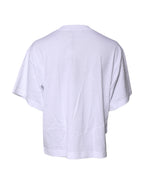 Dolce & Gabbana White Printed Round Neck Top Cotton T-shirt