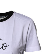 Dolce & Gabbana White Printed Round Neck Top Cotton T-shirt