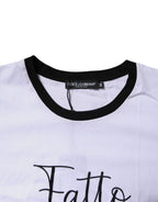 Dolce & Gabbana White Printed Round Neck Top Cotton T-shirt
