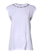 Dolce & Gabbana White Cotton Sleeveless Printed Tank T-shirt
