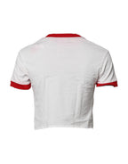 Dolce & Gabbana White Printed Round Neck Cropped Top T-shirt