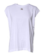 Dolce & Gabbana White Cotton Sleeveless Round Neck Tank Top