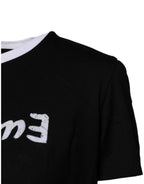 Dolce & Gabbana Black Printed Round Neck Top Cotton T-shirt