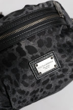 Dolce & Gabbana Black Gray Leopard DG Logo Belt Waist Fanny Pack Bag
