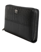 Dolce & Gabbana Black Leather Logo Plaque Zip Around Continental Wallet