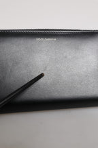 Dolce & Gabbana Black Blue Exotic Leather Embossed Continental Wallet