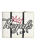 Dolce & Gabbana White Leather DG Crown Royals Bifold Card Holder Wallet