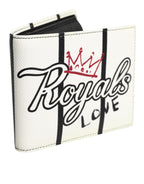 Dolce & Gabbana White Leather DG Crown Royals Bifold Card Holder Wallet
