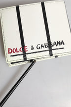 Dolce & Gabbana White Leather DG Crown Royals Bifold Card Holder Wallet