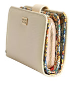 Dolce & Gabbana Ivory Calf Leather Compact Logo Plaque Card Holder Wallet