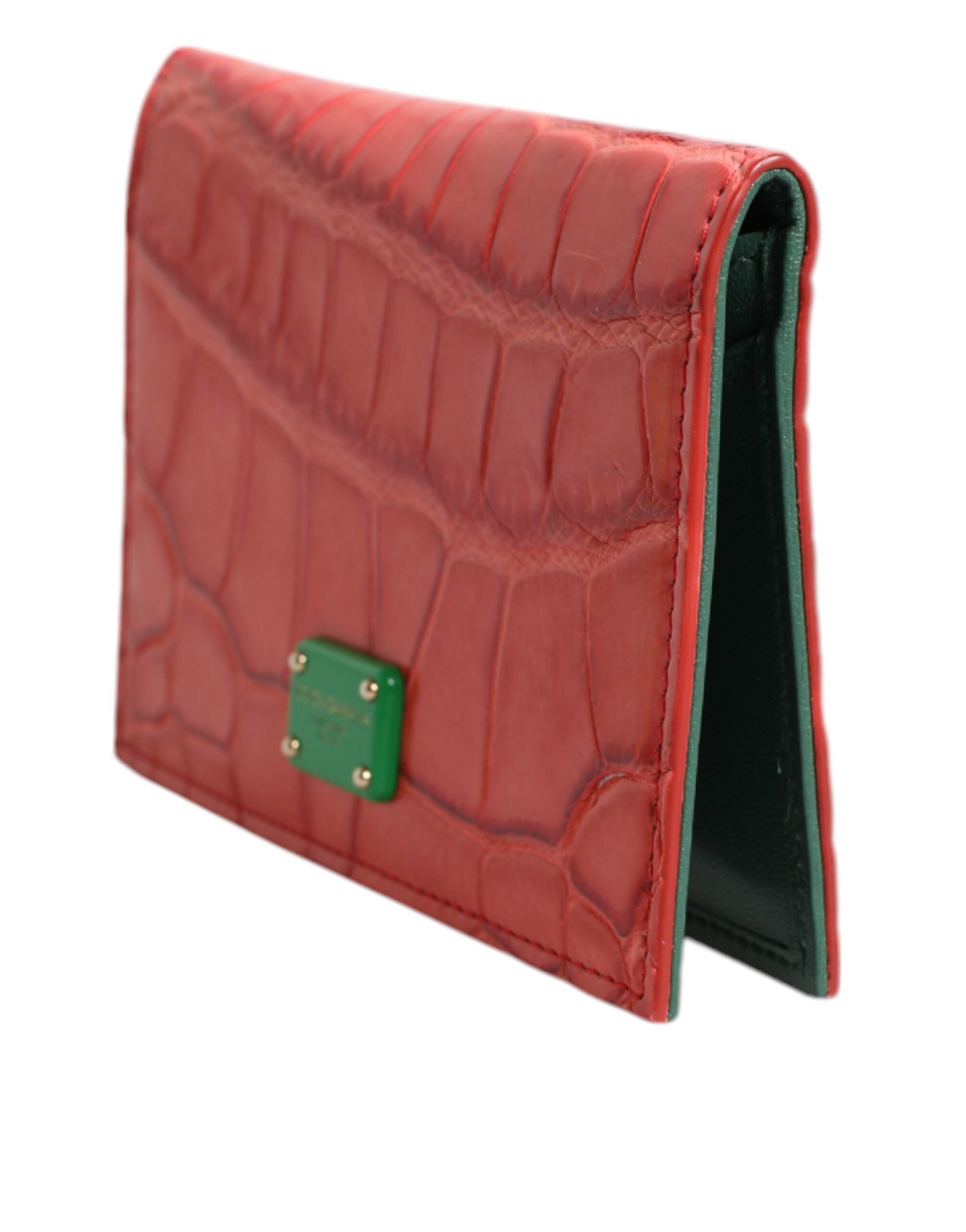 Dolce & Gabbana Red Exotic Leather Logo Plaque Card Holder Wallet