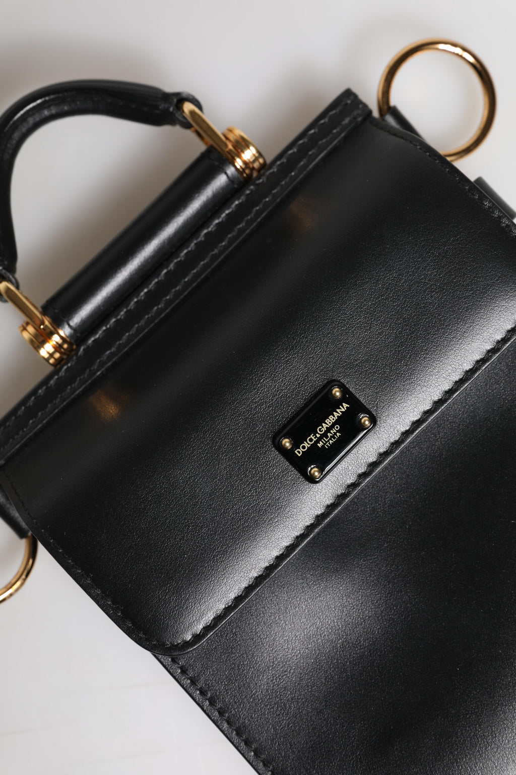 Dolce & Gabbana Black Calfskin Leather Logo Plaque Mini Bag