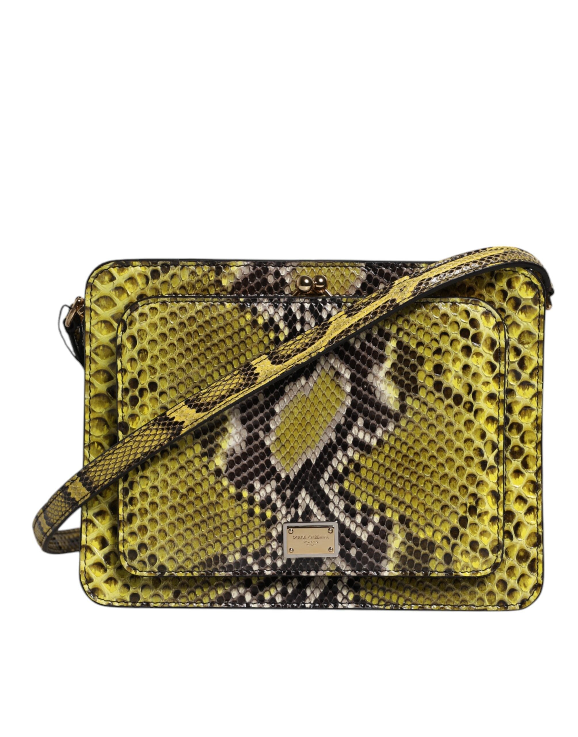 Dolce & Gabbana Green Exotic Leather DG Plaque Crossbody Clutch Bag