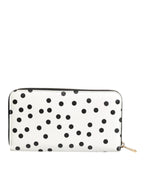 Dolce & Gabbana White Black Striped Leather Zip Around Continental Wallet