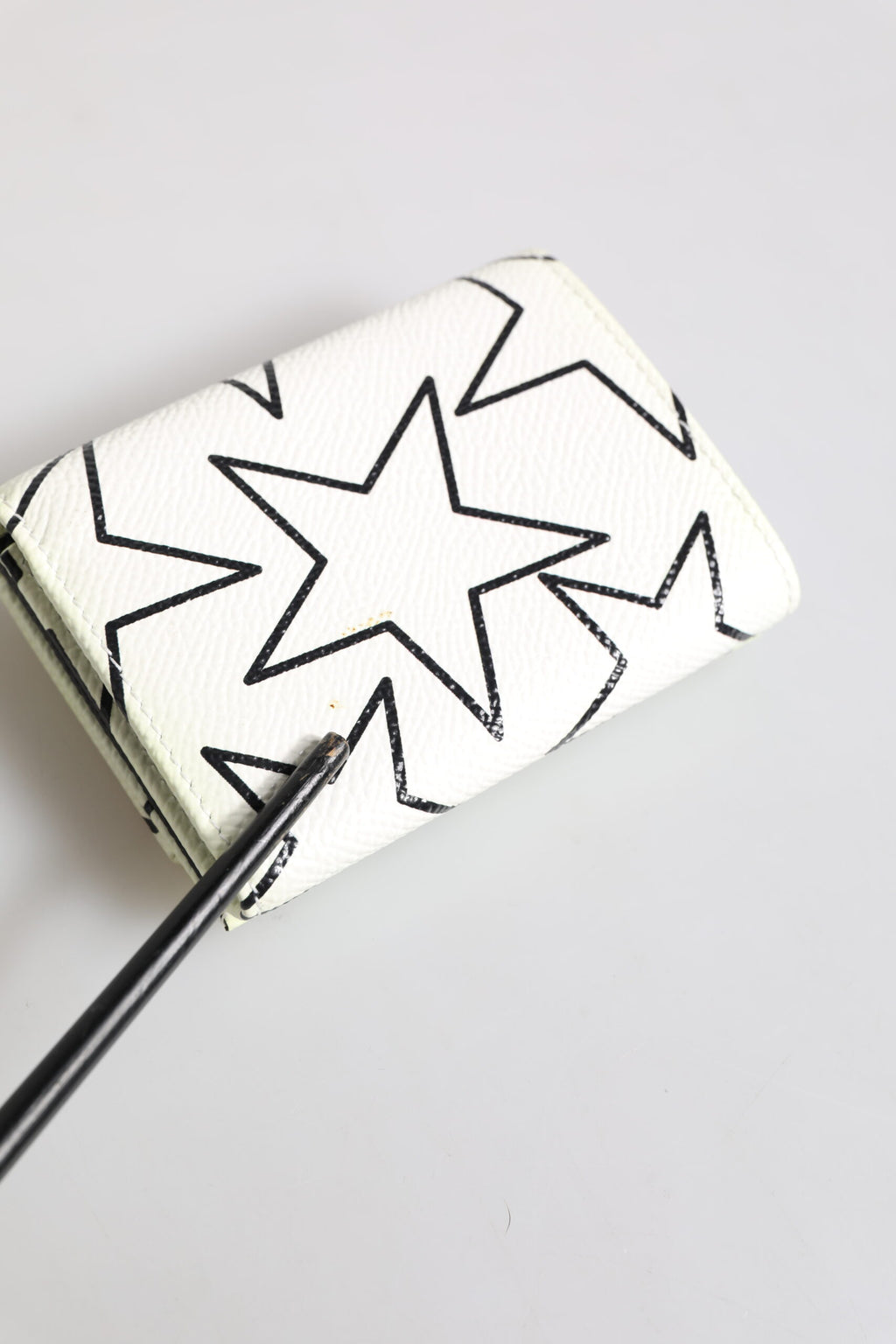Dolce & Gabbana White Leather Trifold DG Star Print Card Holder Wallet