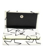 Dolce & Gabbana White Leather Trifold DG Star Print Card Holder Wallet