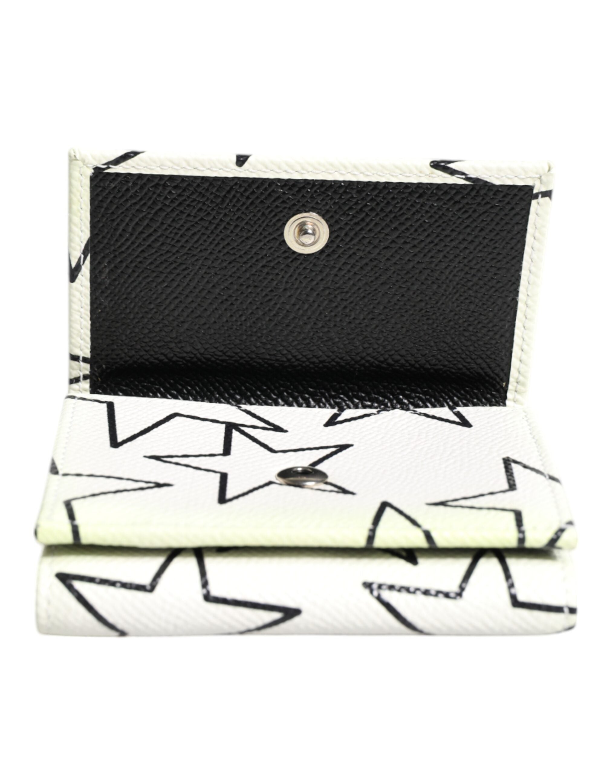 Dolce & Gabbana White Leather Trifold DG Star Print Card Holder Wallet