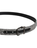 Dolce & Gabbana Black White Silver Tone Metal Buckle Belt