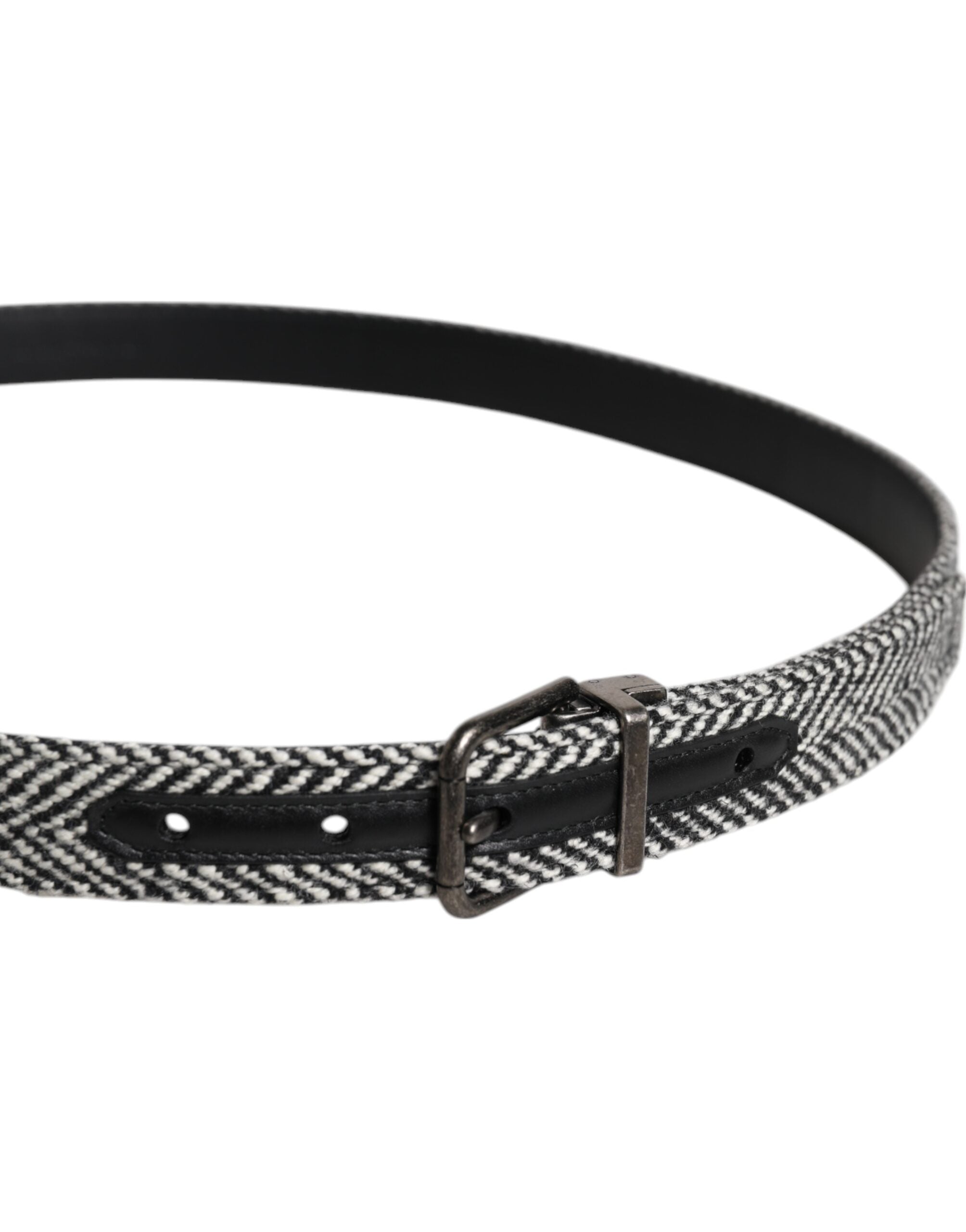 Dolce & Gabbana Black White Silver Tone Metal Buckle Belt