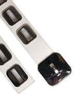 Dolce & Gabbana White Leather Gold Tone Rotating Buckle Belt